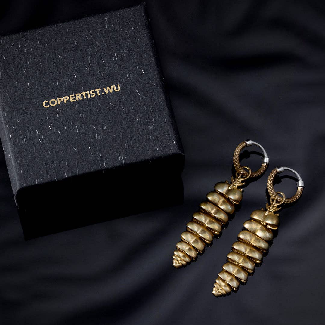 Coppertist.wu - Rattlesnake Tail Earrings: Brass