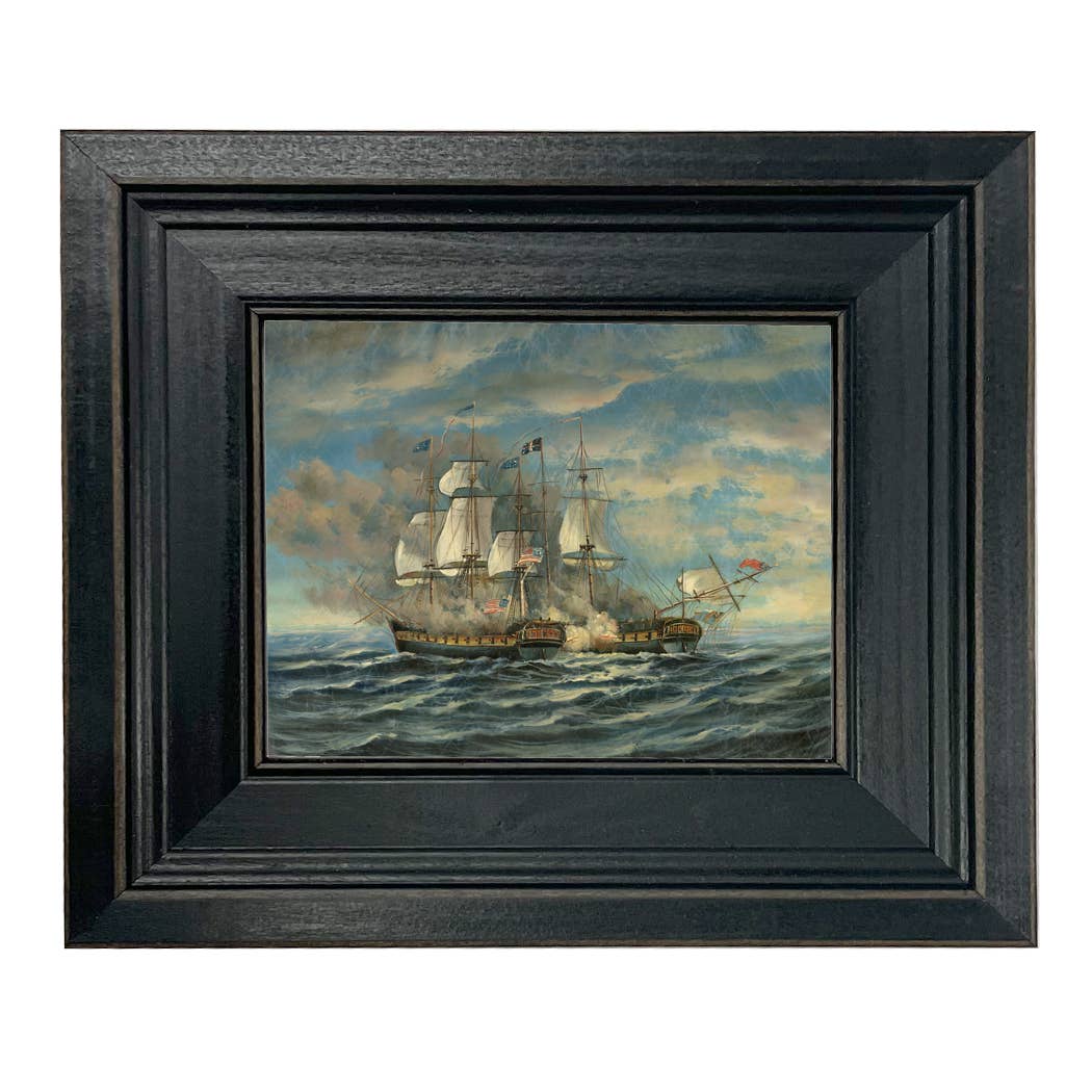 USS Constitution and HMS Guerriere Framed Oil Painting Print: 8" x 10"