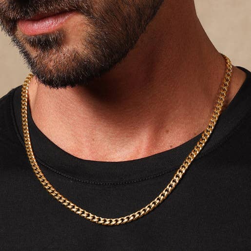 5mm 14K Gold plated Stainless Steel Bevel Cuban Chain: 20"