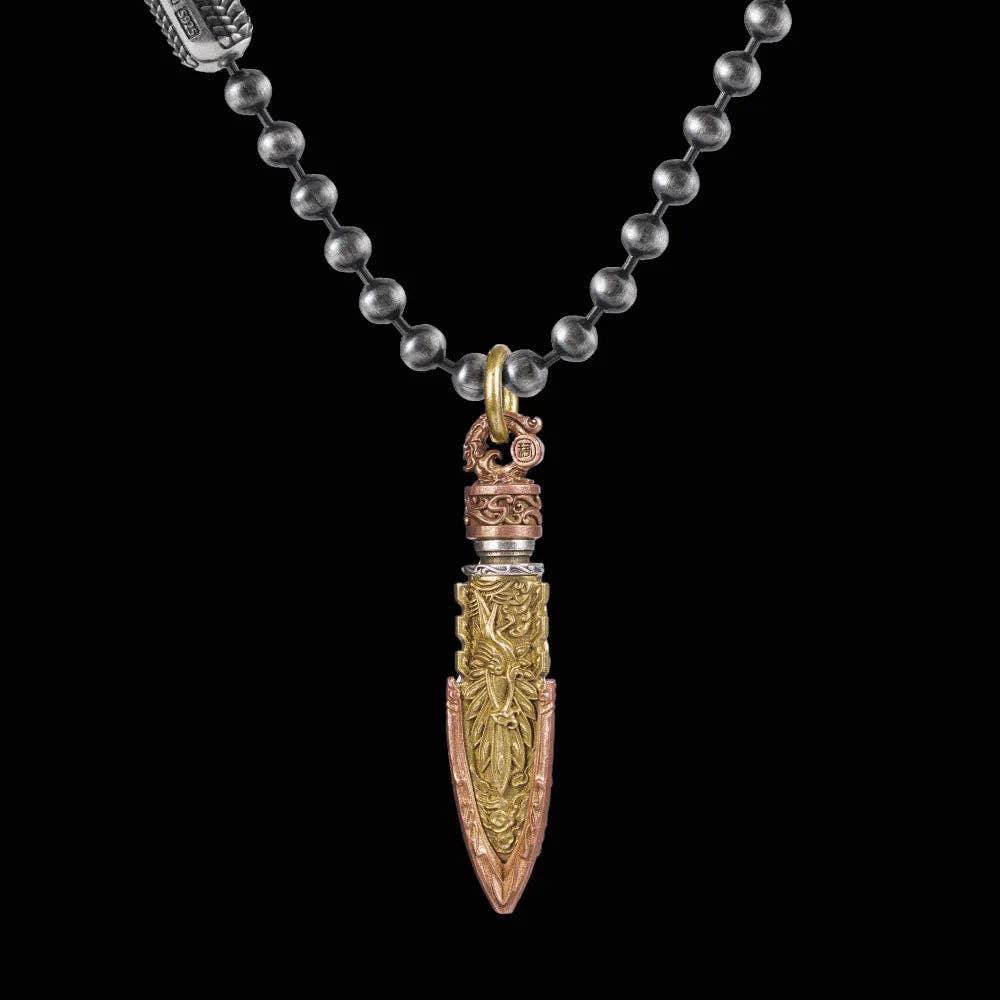 Arrowhead Capsule Pendant: 21" / Brass / 4mm Black Ball Chain