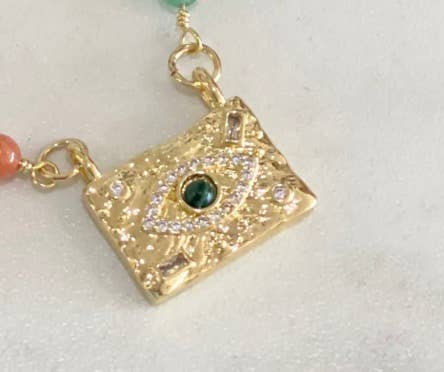 HoopLa Style - Evil Eye Protection Medallion Talisman 14K Gold Crystal Neck