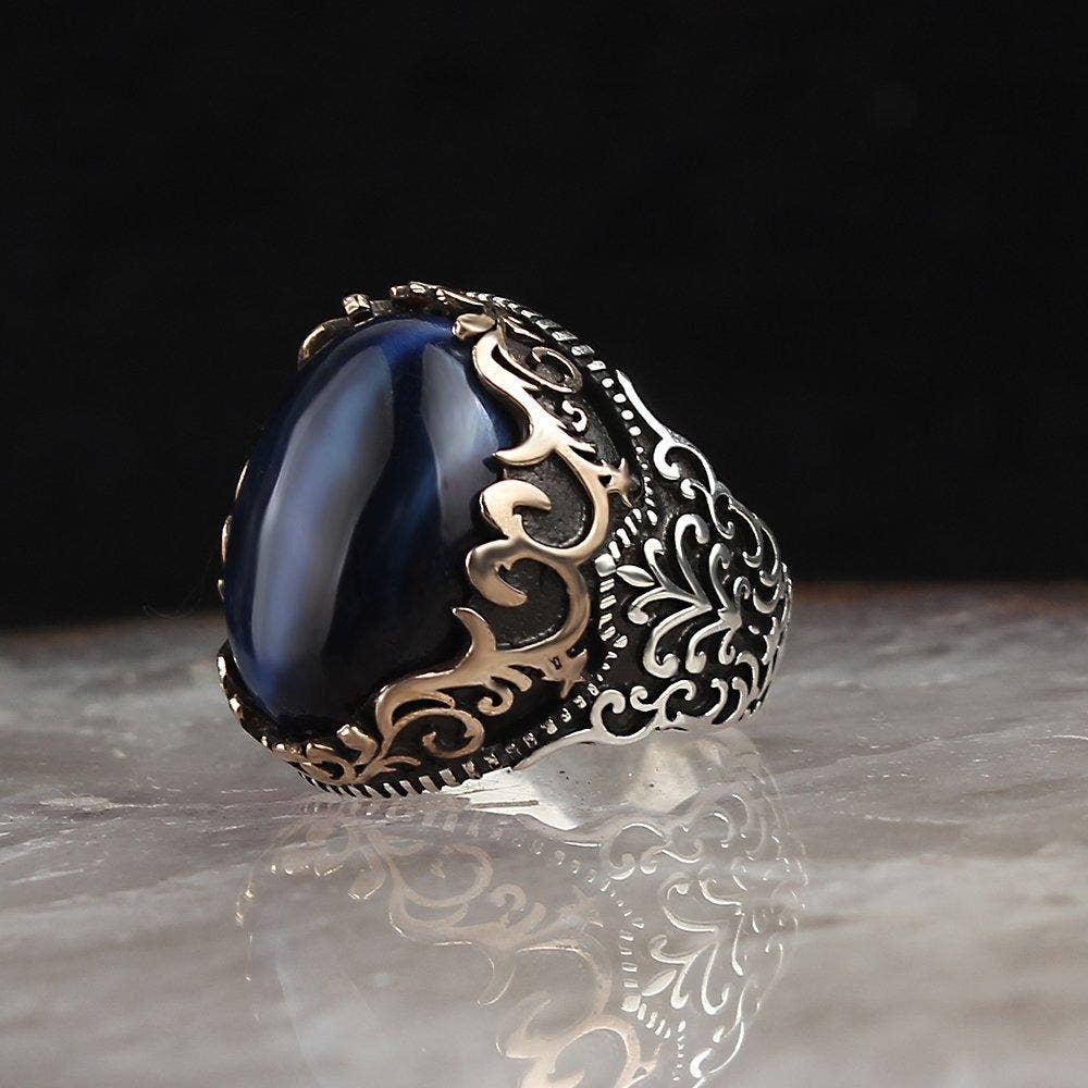 Blue Tiger Eye Ring Relief Model Sterling Silver: 12 US