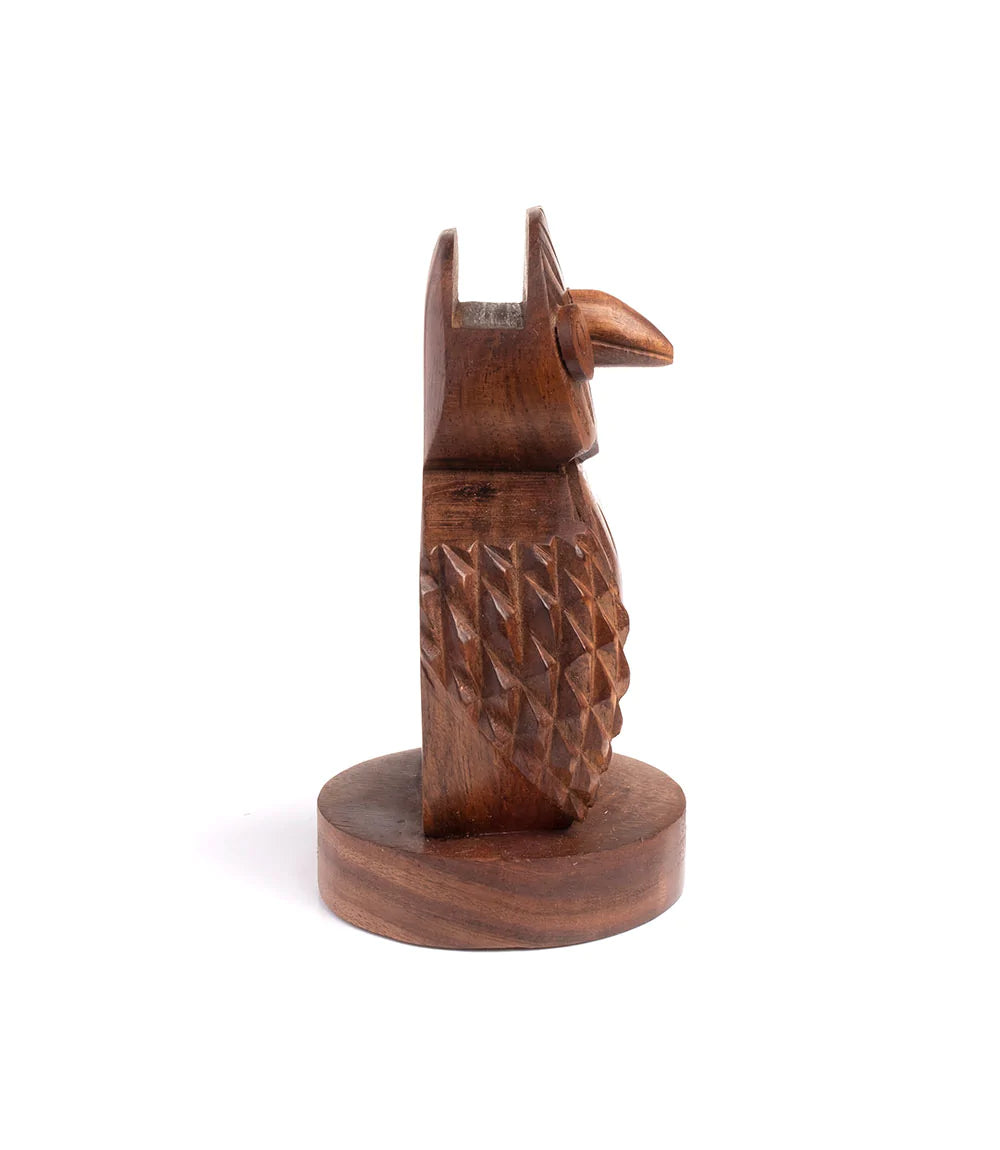 Hand Carved Hoodwink Owl Eyeglass Holder Stand