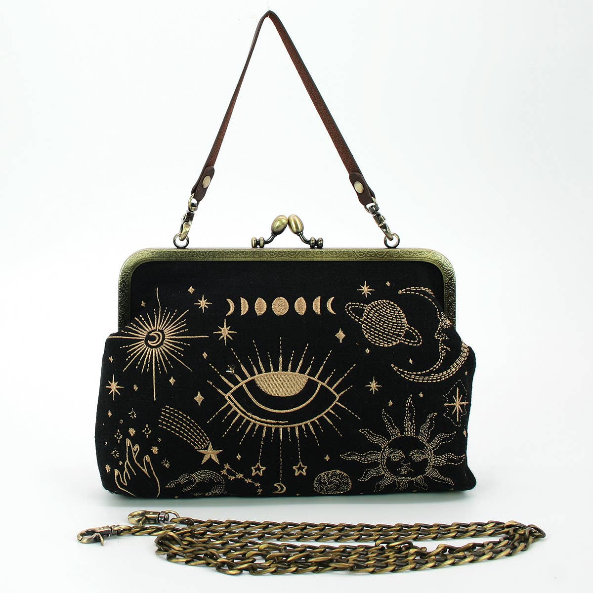 Celestial Kiss Lock Bag in Linen Blend Material