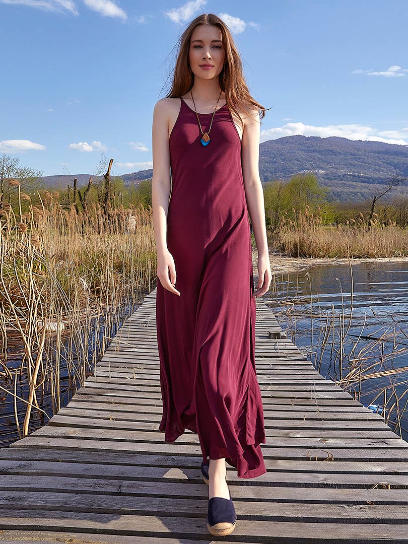 Halter Neckline Strappy Maxi Purple   Sundress