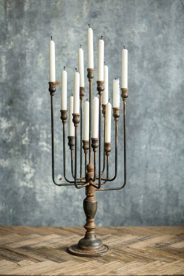 13-Candle Iron Candelabra: Black