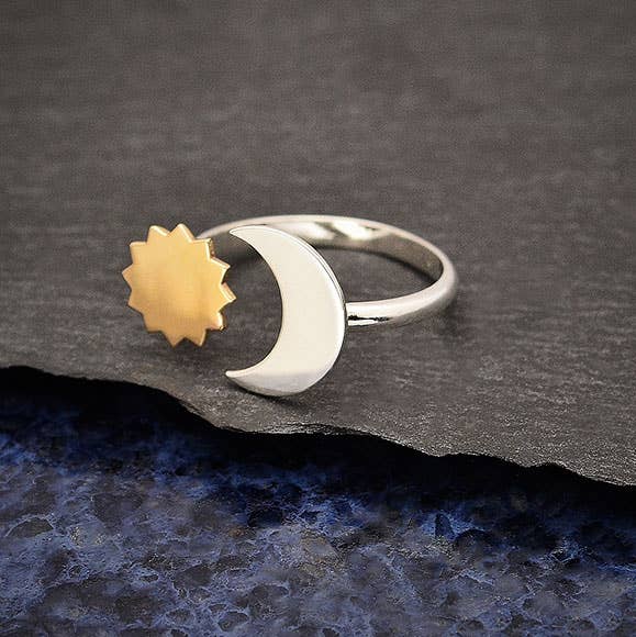 Mixed Metal Sun and Moon Adjustable Ring