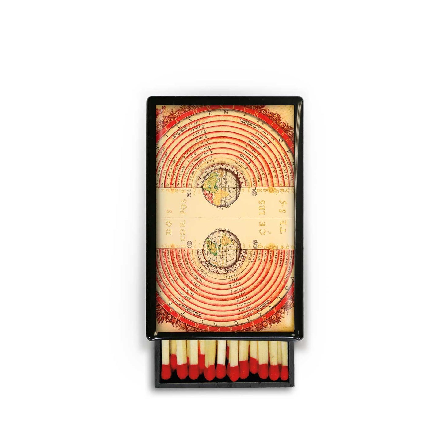 Orange Space Pattern Sky Circle Slide Box: Small Slide Box / Wooden Matches