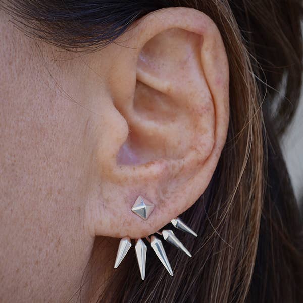 Sterling Silver Pyramid and Spike Ear Jackets 28x25mm