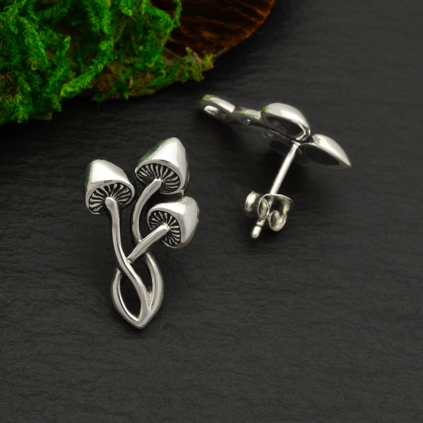 Sterling Silver Three Mushroom Post Earrings 19x12mm