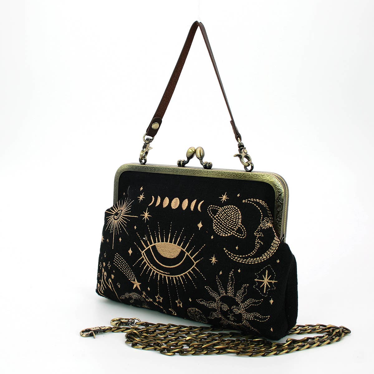 Celestial Kiss Lock Bag in Linen Blend Material