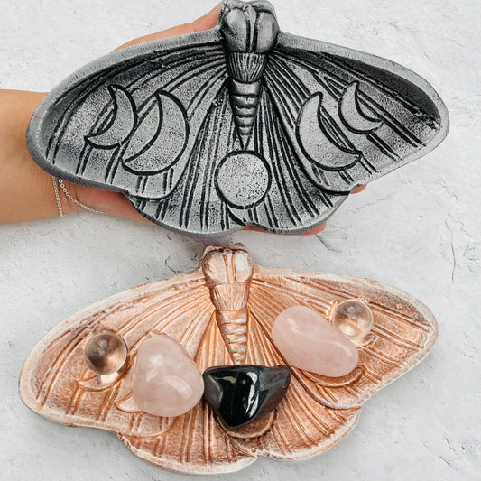 Rock Paradise - Moth Jewelry Holder Tray - Moon Phase Design: Silver/Black