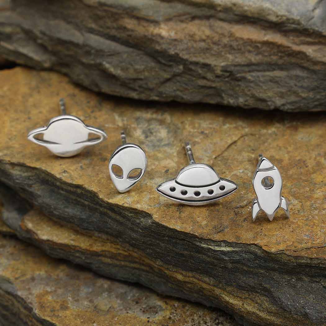 Sterling Silver 4 Mismatched Alien Invasion Post Earring Set