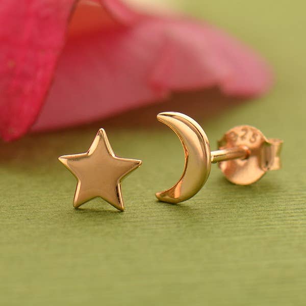 Star and Moon Stud Earrings 7x5mm