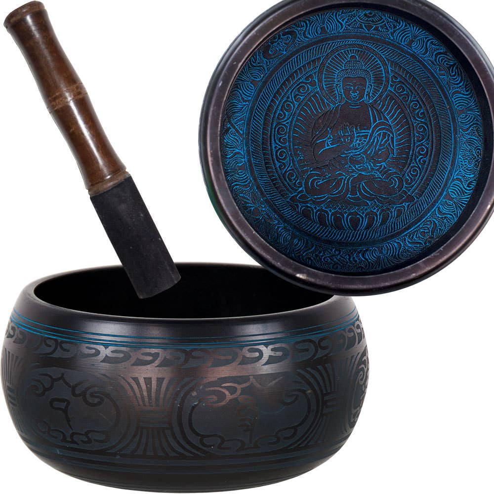 Kheops International - Singing Bowl Round Sides 9.5" Medicine Buddha Blue (Each)