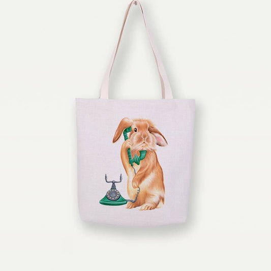 Bunny On The Phone Tote Bag, Handbag