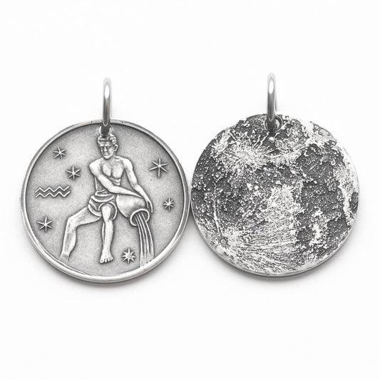 Zodiac Aquarius Moon Silver Charm